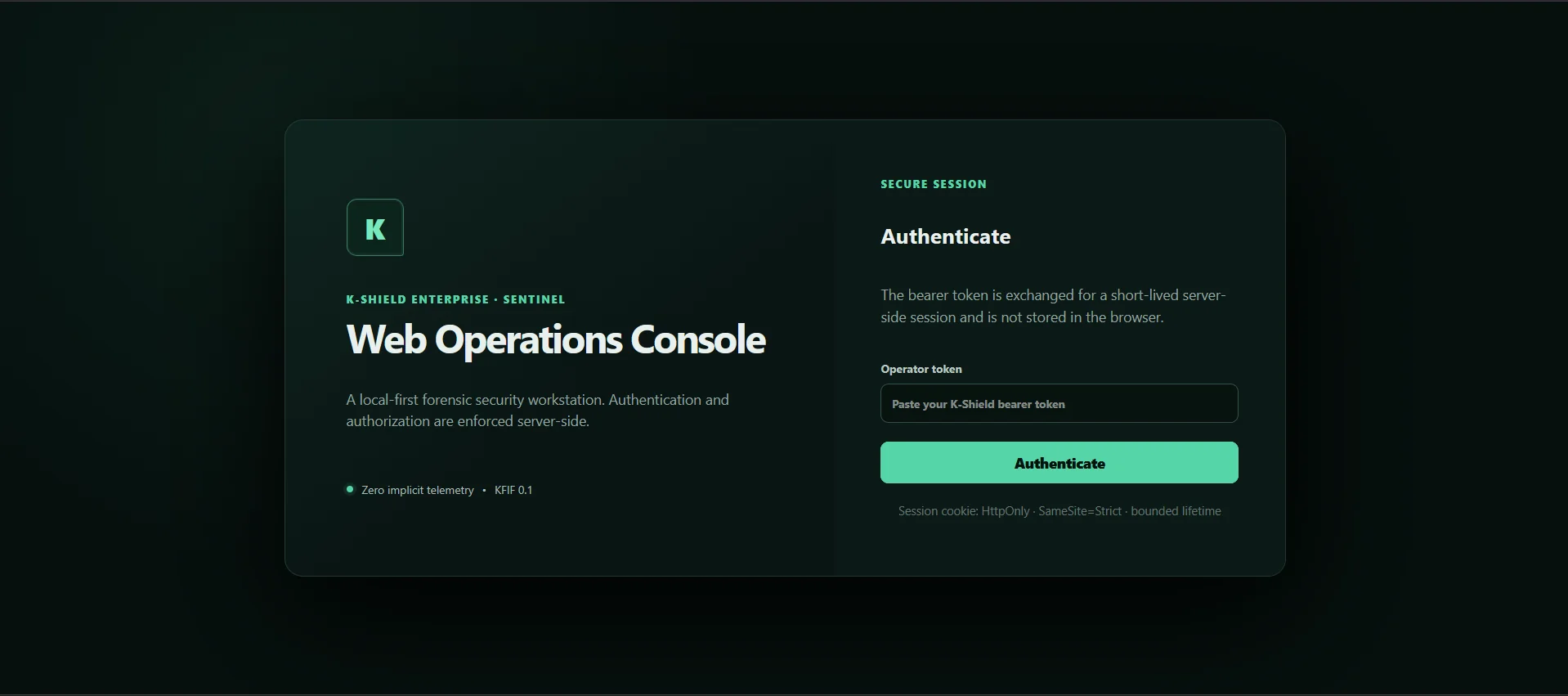 K-Shield secure session authentication screen
